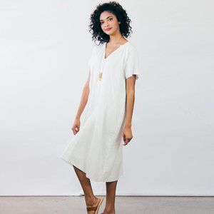 Hisako Frayed Peasant Dress - White Midi Dress